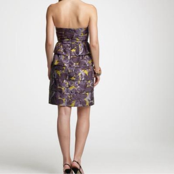 J. CREW 4 Floral Tiered Ruffle Strapless Grey Olive Layered Mini Cocktail Dress - Picture 6 of 14